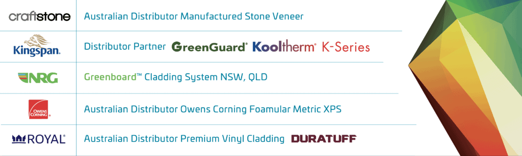 Australian Distributor Manufactured Craft Stone Veneer; Kingspan Greenguard, Kooltherm, NRG; Owens Corning; Royal Cladding